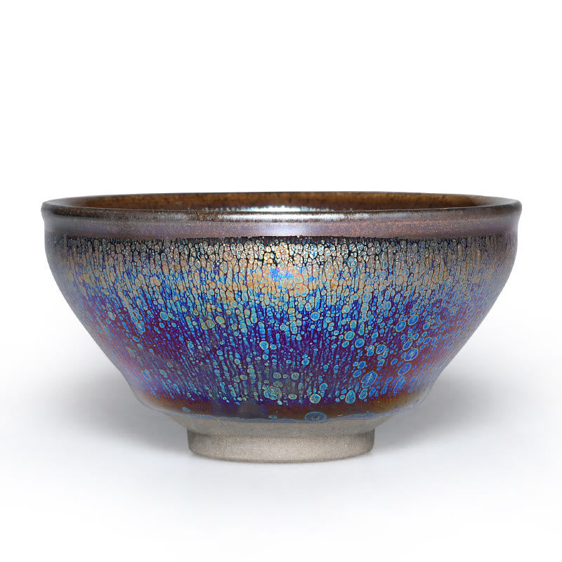 Taza de té de cerámica esmaltada de colores azules Jianzhan chino con Buddha Stones , taza de té Tenmoku Kung Fu con caja de regalo