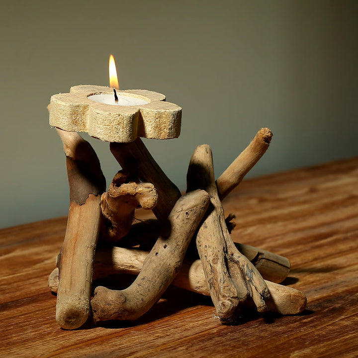 Candelabro de madera con diseño de flores de Buddha Stones, decoración para el hogar