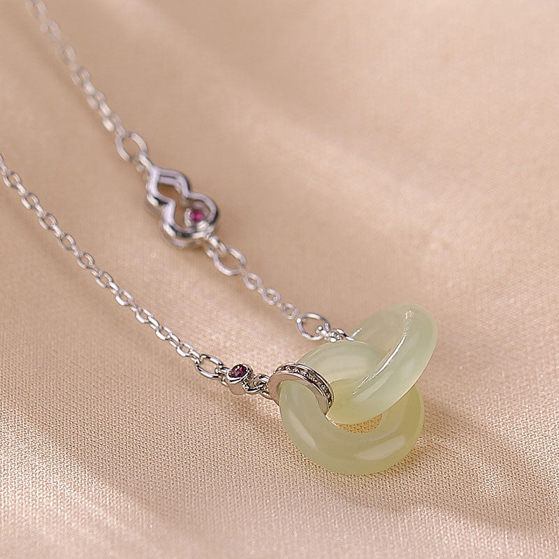 Collar con colgante de cadena de plata de ley 925 con Buddha Stones , redondo, jade, suerte y prosperidad
