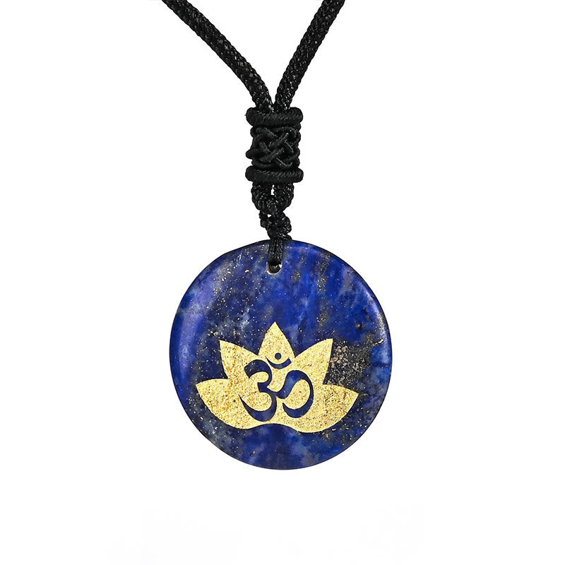 Buddha Stones OM símbolo de loto varios cristales amatista ojo de tigre colgante collar curativo