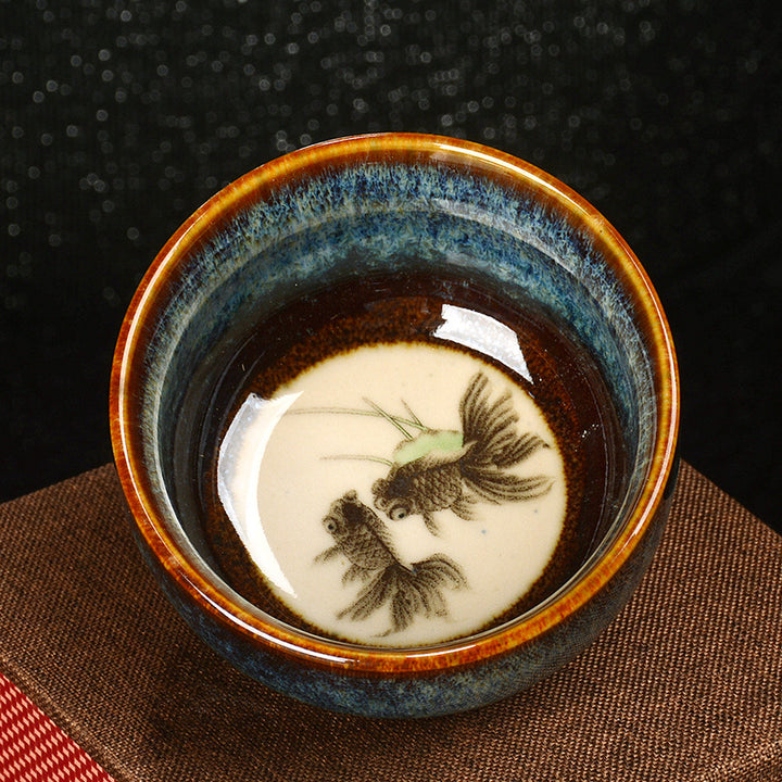 Buddha Stones, loto, dragón, Fénix, pez Koi, taza de té de cerámica china Jianzhan, taza de té de Kung Fu, 110ml