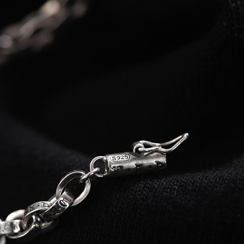 Pulsera de metal creativa con diseño tallado de Om Mani Padme Hum de plata de ley 925 con Buddha Stones