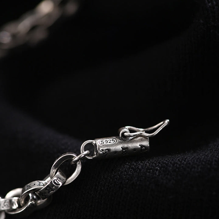 Pulsera de metal creativa con diseño tallado de Om Mani Padme Hum de plata de ley 925 con Buddha Stones