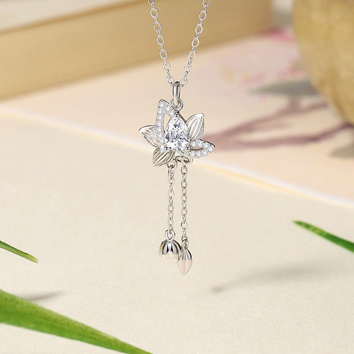 Colgante de collar con iluminación de circonita de loto de plata de ley 925 con Buddha Stones