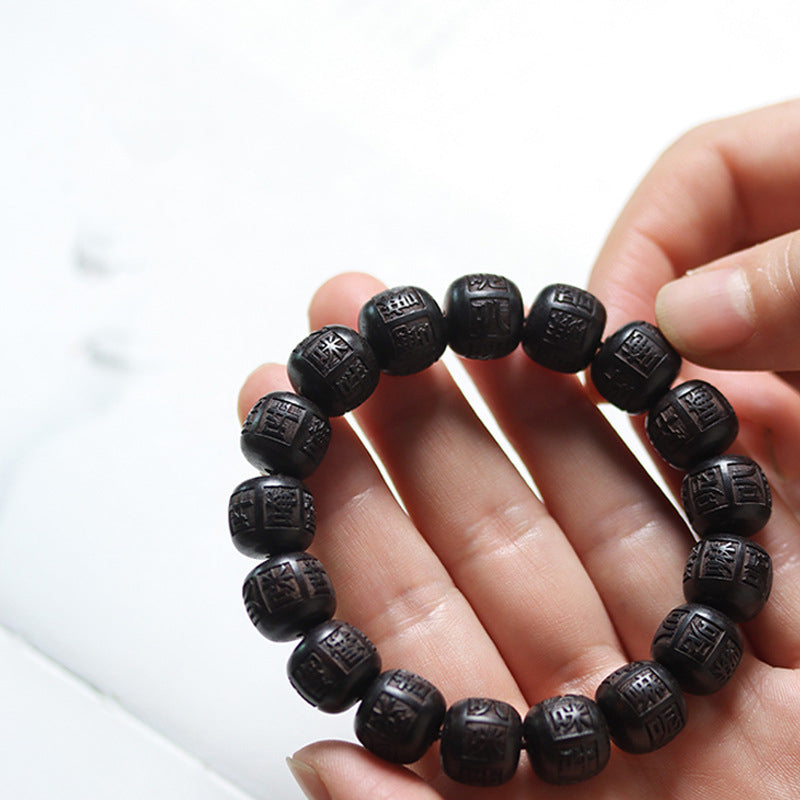 Pulsera de equilibrio grabada con Buddha Stones , madera de ébano del Tíbet, Om Mani Padme Hum