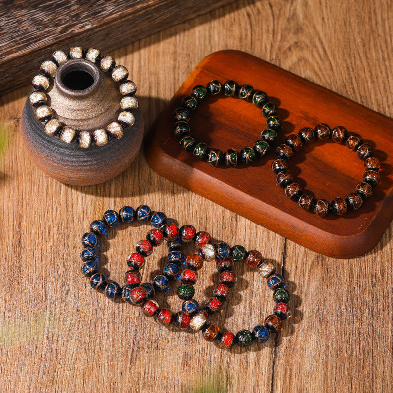 Pulsera de la riqueza de la suerte con cuentas de cristal Liuli clásicas tibetanas de Buddha Stones