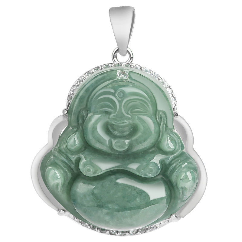 Collar con colgante de cadena de jade de Buda sonriente de plata de ley 925 con Buddha Stones - image 13