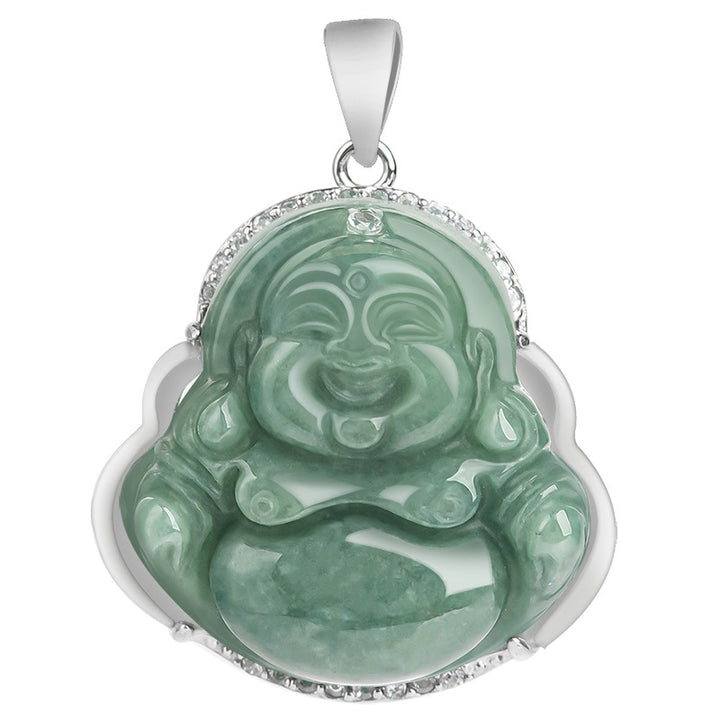 Collar con colgante de cadena de jade de Buda sonriente de plata de ley 925 con Buddha Stones - image 13