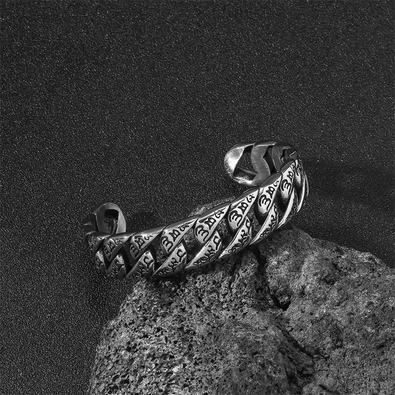 Buddha Stones Om Mani Padme Hum Mantra, brazalete de acero de titanio y paz