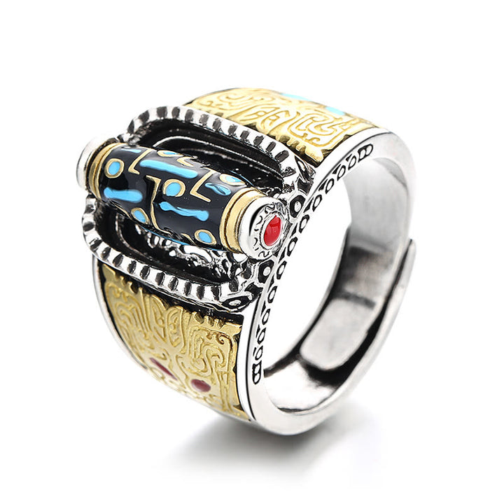 Anillo giratorio tibetano de nueve ojos con cuentas Dzi de Buddha Stones , bendiciones de riqueza