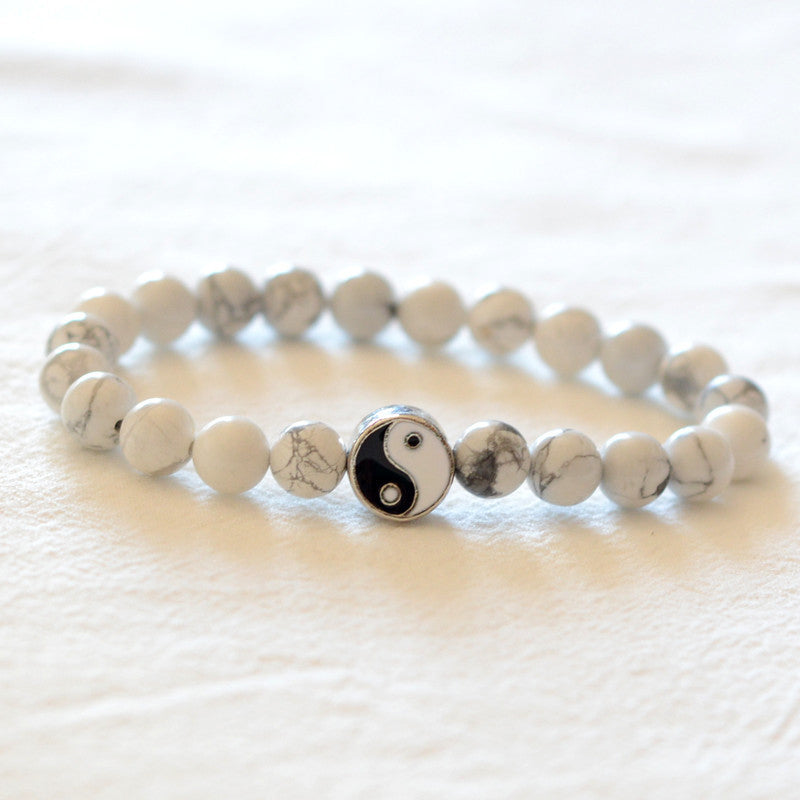 Buddha Stones, 3 uds., turquesa blanca Natural, cuentas de piedra esmerilada, pulsera de riqueza Yin Yang