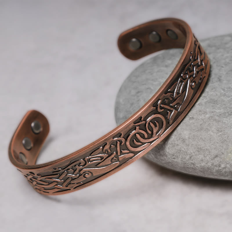 Brazalete ajustable de cobre magnético con pájaros vikingos y Buddha Stones