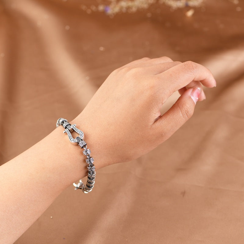 Pulsera con hebilla de la suerte de cobre con diseño de flores de la dinastía Tang de Buddha Stones