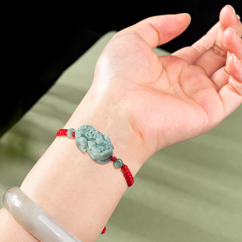Pulsera de cuerda trenzada con nudo King Kong, protección PiXiu de Jade Natural hecha a mano con Buddha Stones