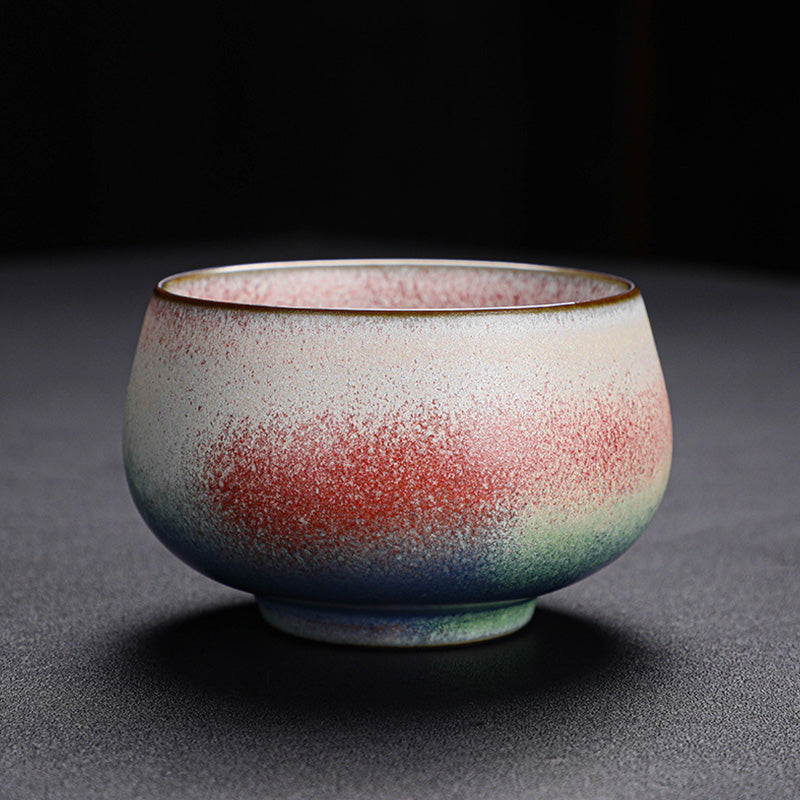 Taza de té de cerámica con cambio de horno degradado rojo Retro con Buddha Stones, taza de té de Kung Fu