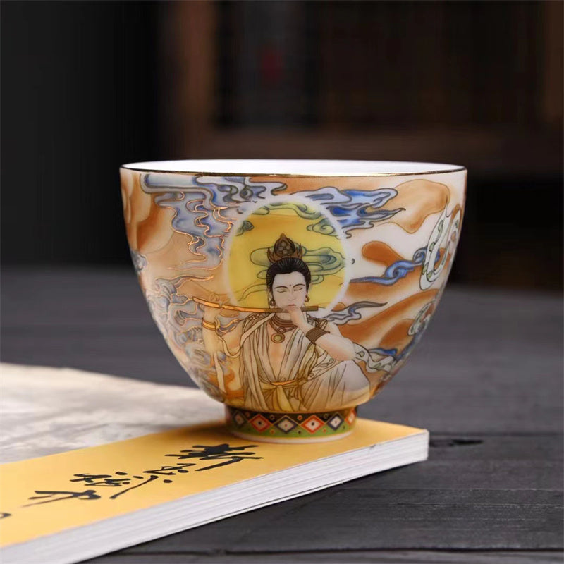 Taza de té de Kung Fu con Buddha Stones, Color Dunhuang, Apsaras voladoras