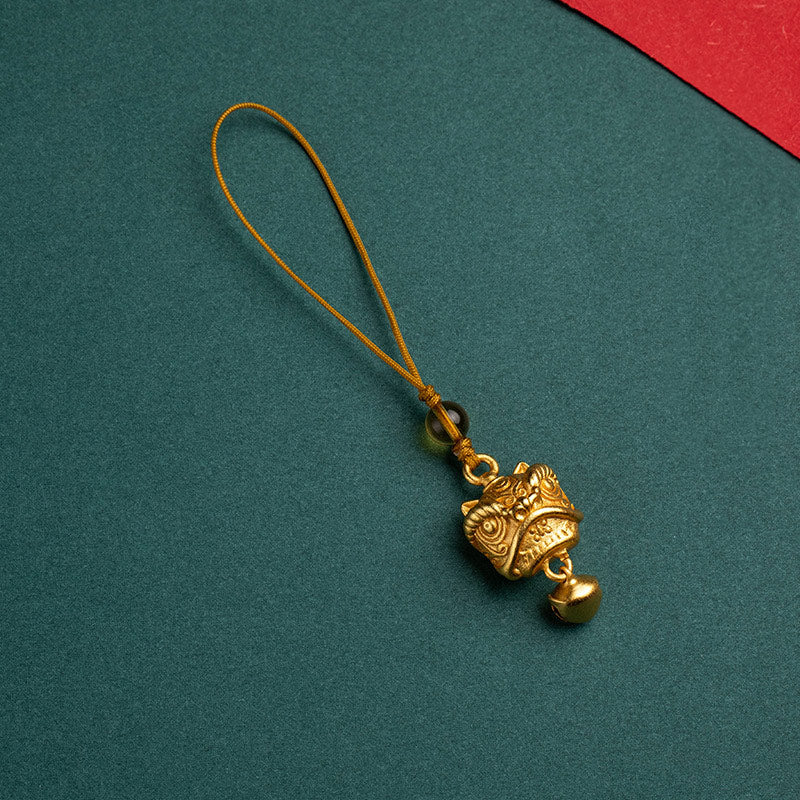 Buddha Stones, León danzante, Ruyi auspicioso, paz segura, cobre rico, riqueza, decoración colgante para teléfono