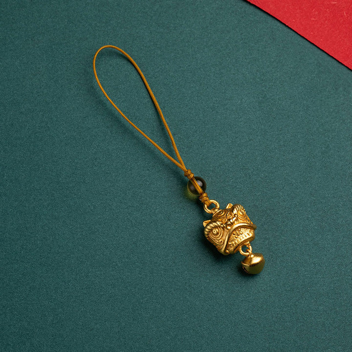 Buddha Stones, León danzante, Ruyi auspicioso, paz segura, cobre rico, riqueza, decoración colgante para teléfono