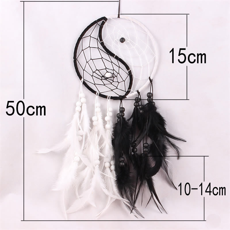 Atrapasueños Yin Yang, red circular con plumas, decoración de equilibrio