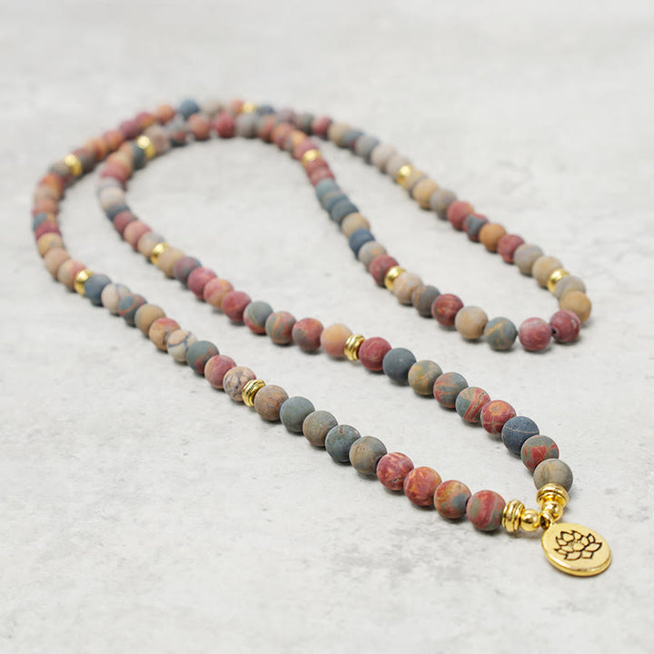 Pulsera de energía con 108 cuentas de Mala, piedra de jaspe Picasso, Buddha Stones