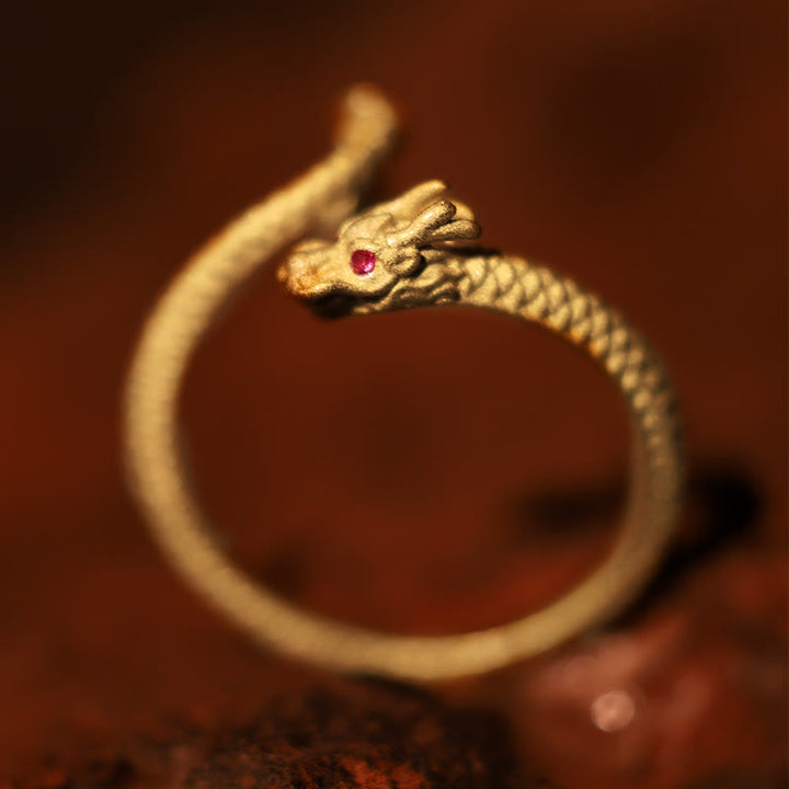 Anillo ajustable de plata de ley 925 con Buddha Stones , diseño vintage del Año del Dragón, protección de la suerte