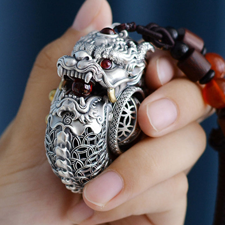 Buddha Stones de plata de ley 999, bola giratoria del Año del Dragón, cinco elementos, moneda de cobre, decoración colgante resistente