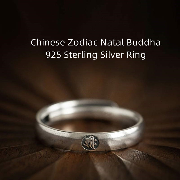 Anillo de plata de ley 925 con Buddha Stones , zodíaco chino, bendición de Buda natal