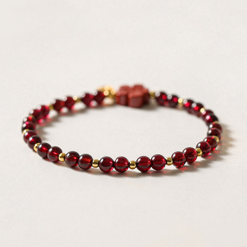 Pulsera tranquila con flor de cinabrio y granate natural de oro de 14 quilates con Buddha Stones - image 4
