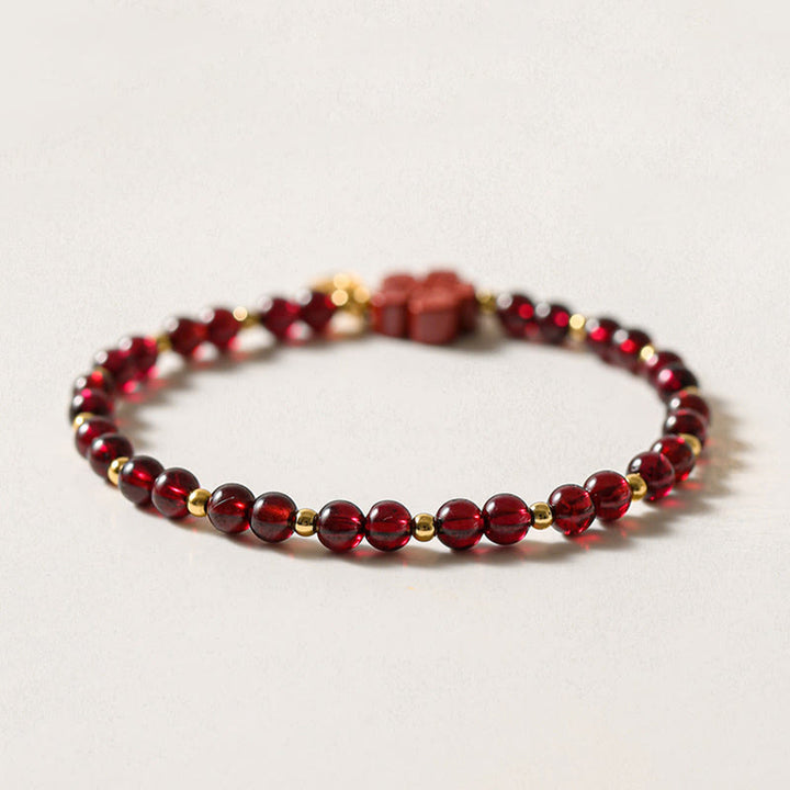 Pulsera tranquila con flor de cinabrio y granate natural de oro de 14 quilates con Buddha Stones - image 4