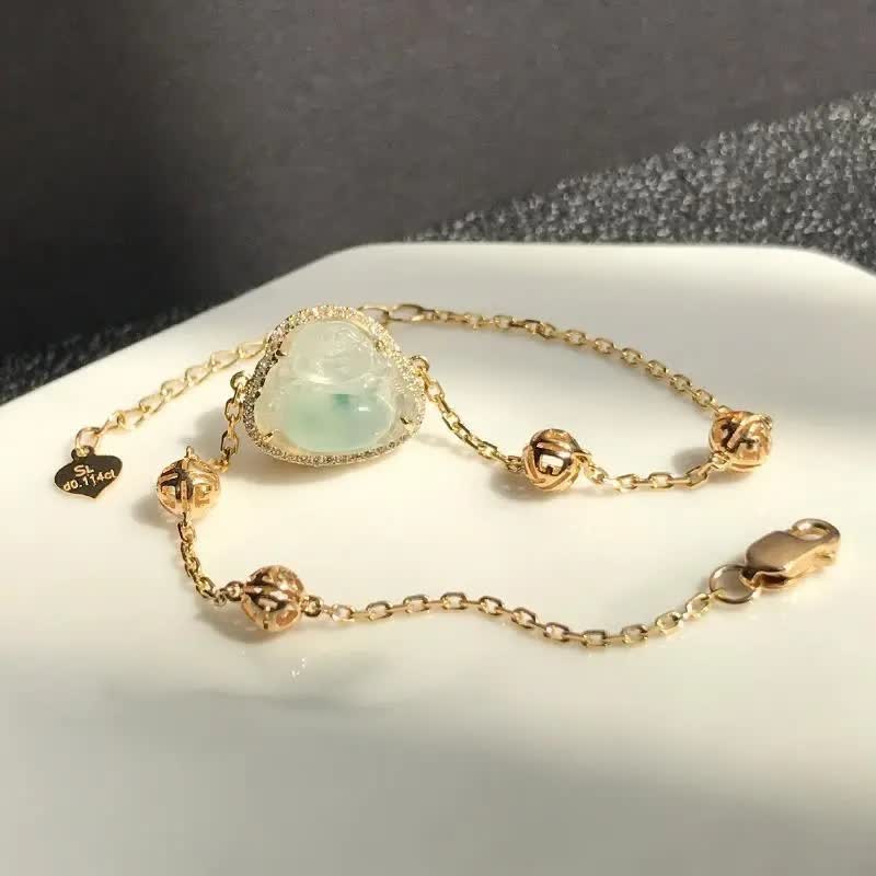 Pulsera de cadena de abundancia de jade de Buda sonriente con Buddha Stones