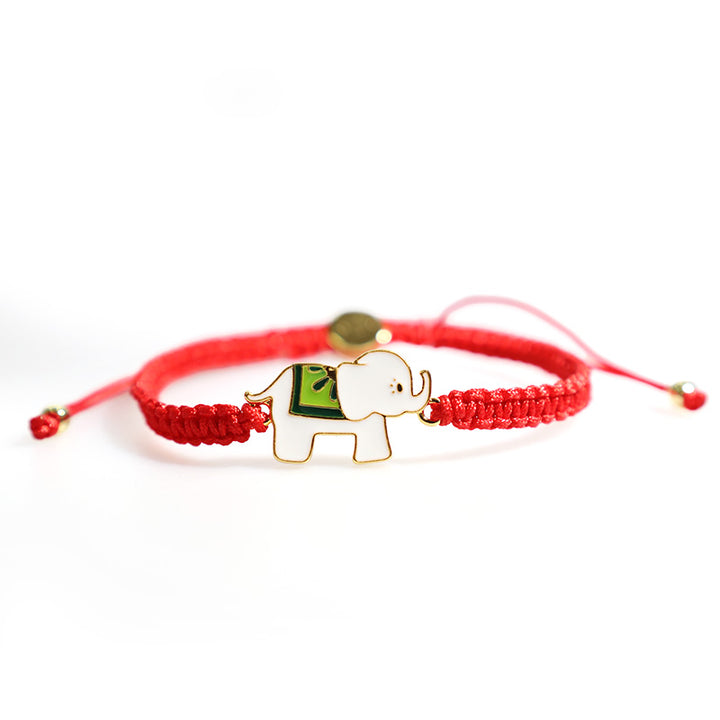 Pulsera de hilo rojo con elefante de la suerte, de plata de ley 925 hecha a mano tibetana con Buddha Stones