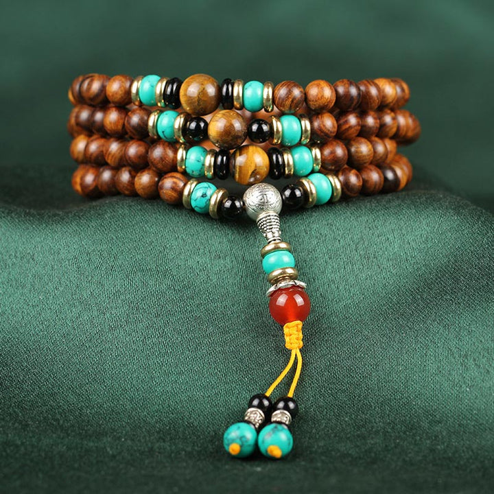 Pulsera curativa Mala de ojo de tigre de palisandro con 108 Buddha Stones