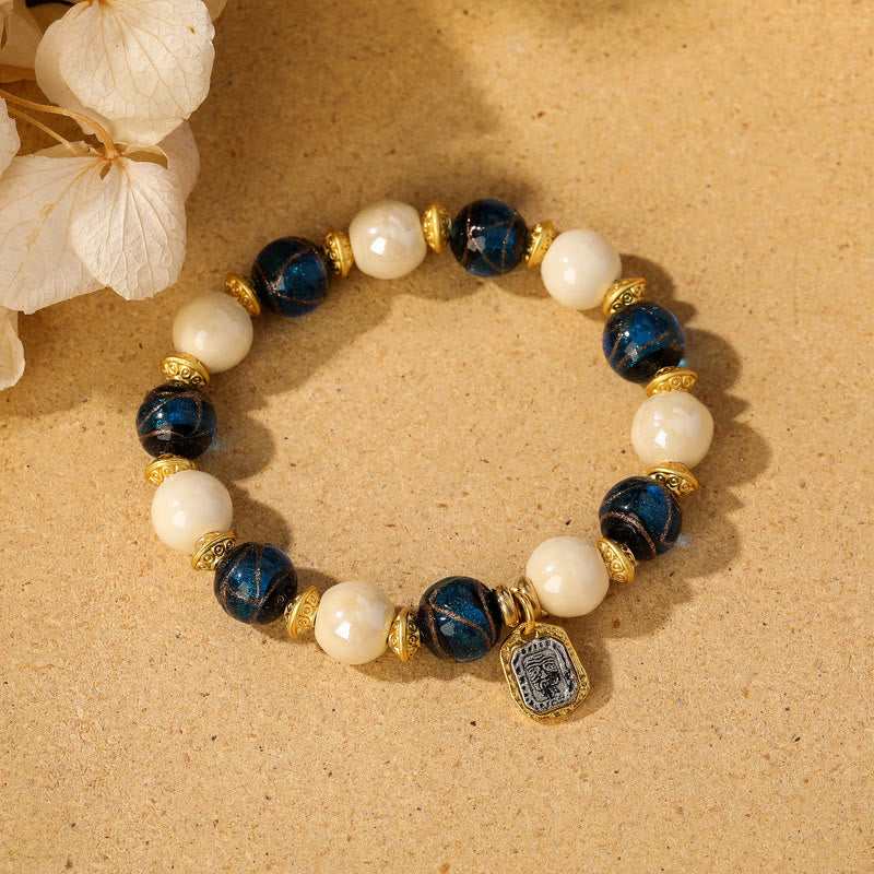 Buddha Stones tibetano Zakiram diosa de la riqueza encanto Liuli vidrio incienso ceniza porcelana pulsera de protección de cuentas