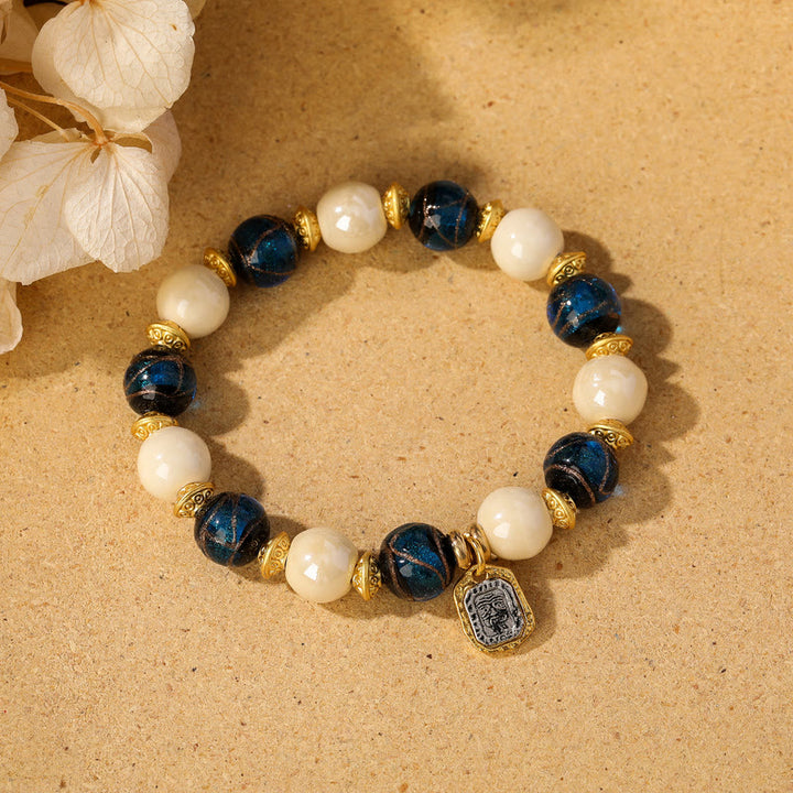 Buddha Stones tibetano Zakiram diosa de la riqueza encanto Liuli vidrio incienso ceniza porcelana pulsera de protección de cuentas