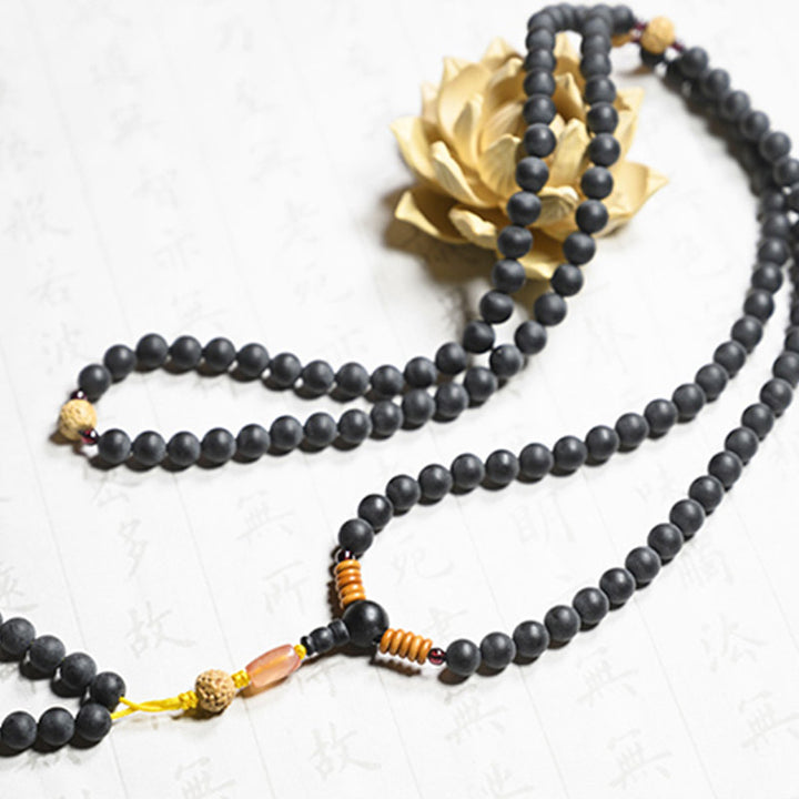 Pulsera curativa de ágata roja con semillas de ciprés tibetano Mala tibetano de Buddha Stones