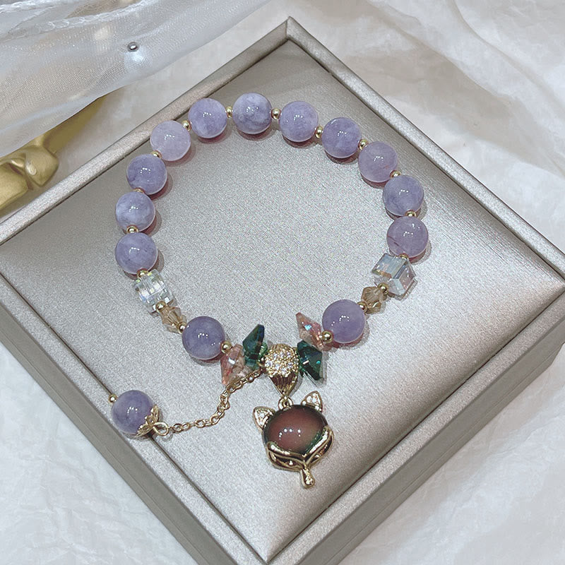 Pulsera de la felicidad con dije de zorro de jade púrpura natural con Buddha Stones