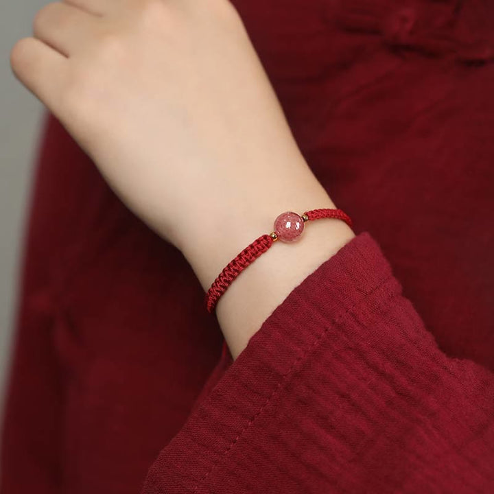 Pulsera tobillera con Buddha Stones, cristal de cuarzo, fresa Natural, amor, hilo rojo