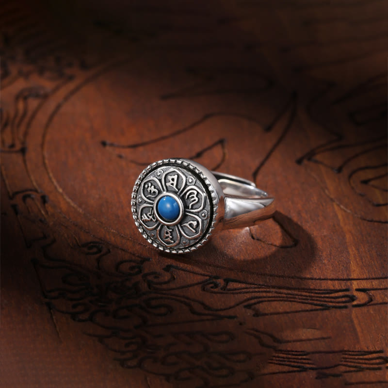 Anillo giratorio de paz con Buddha Stones tibetanas Om Mani Padme Hum