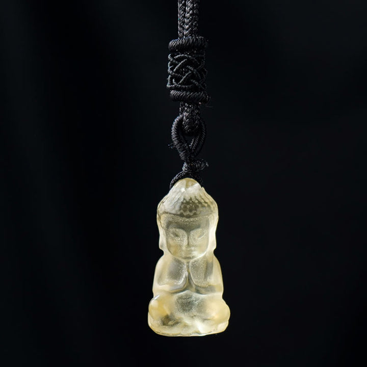 Buddha Stones Varios Cristal Amatista Cristal Rosa Cristal Blanco Citrino Buda Tallado Collar de Curación Espiritual Colgante Decoración - Citrino - Collar y colgante - image 13