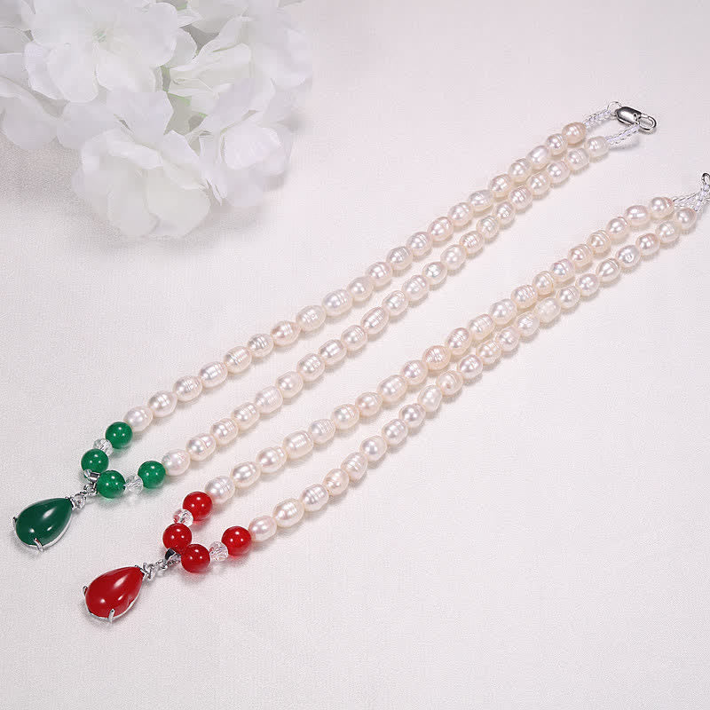 Colgante de collar de paz con cuentas de perlas y gotas de agua