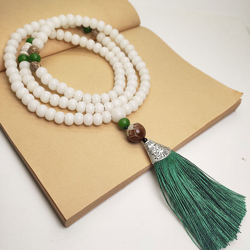 Pulsera de protección de 108 cuentas de Mala de semilla de Bodhi blanca