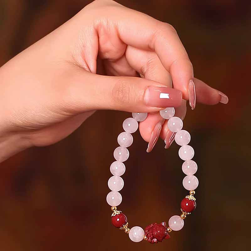 Pulsera de amor de zorro de nueve colas de cinabrio de cristal rosa natural con Buddha Stones