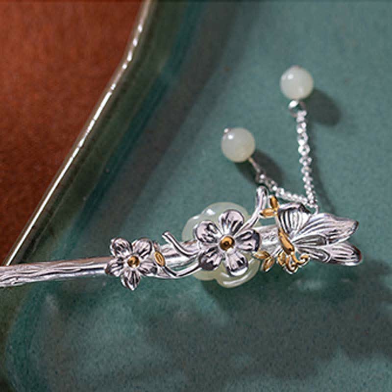Horquilla de bendición de flor de jade blanco hetiano de plata de ley 925 - image 9