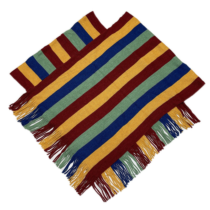 Bufanda de viaje acogedora para invierno con diseño de rayas tibetanas de Buddha Stones, chal con borlas