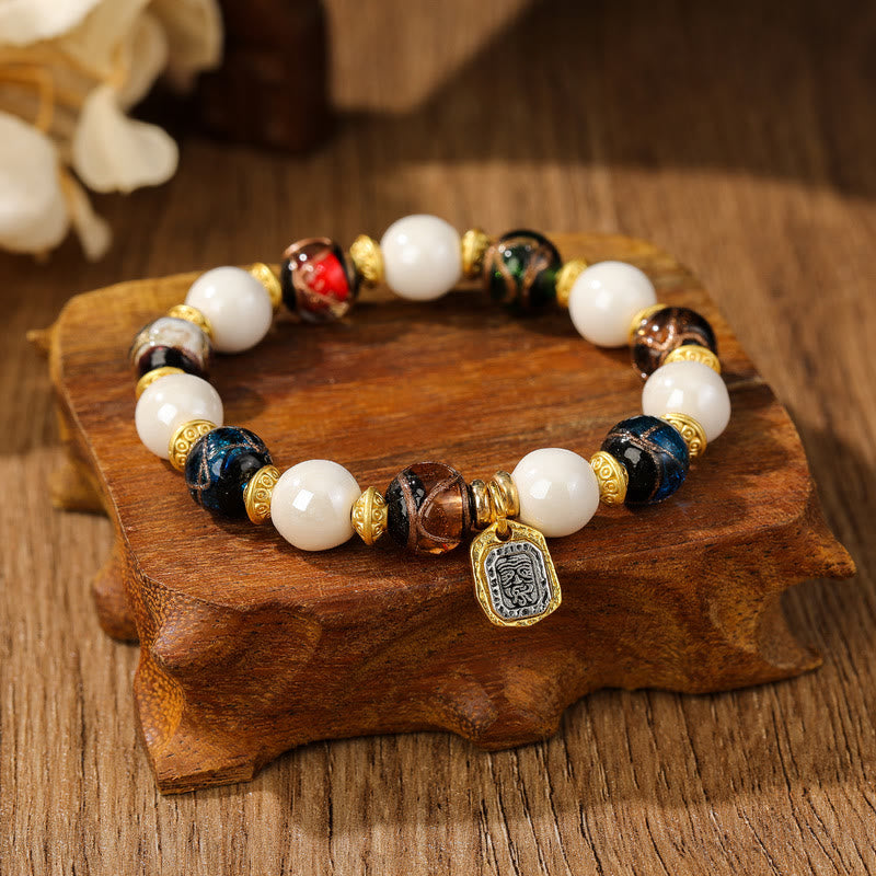 Buddha Stones tibetano Zakiram diosa de la riqueza encanto Liuli vidrio incienso ceniza porcelana pulsera de protección de cuentas