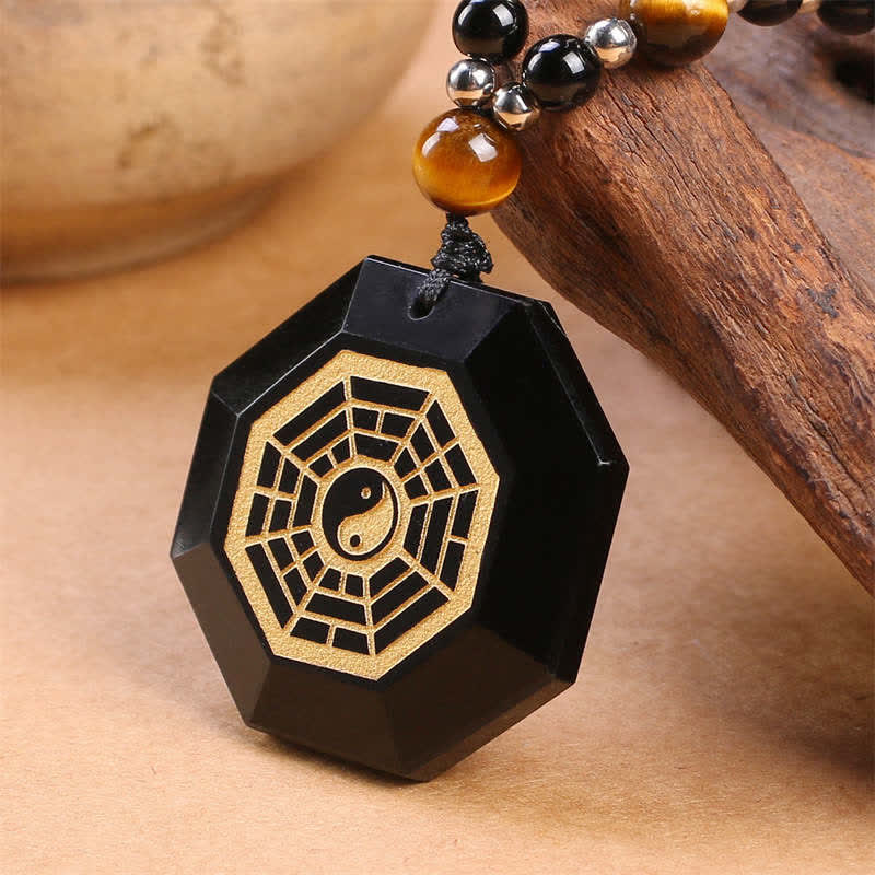 Colgante de collar con cuentas de purificación de obsidiana negra Bagua Yin Yang - image 2