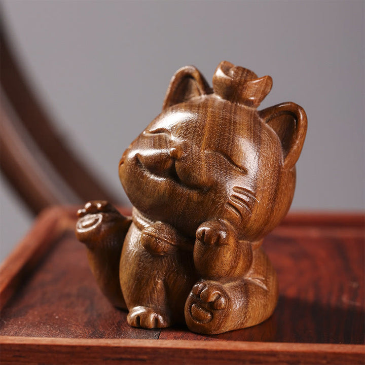 Buddha Stones Mini lingote de sándalo verde gato de la suerte tallado decoraciones de escritorio de paz - 5 centímetros - image 0