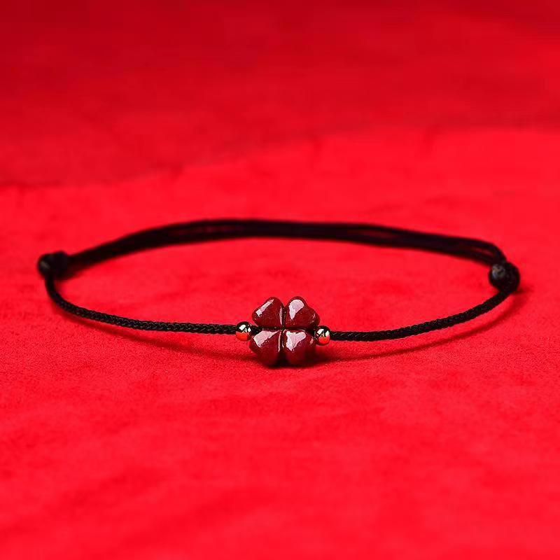 Pulsera tobillera con Buddha Stones, cinabrio Natural, trébol de cuatro hojas, bendición, hilo rojo