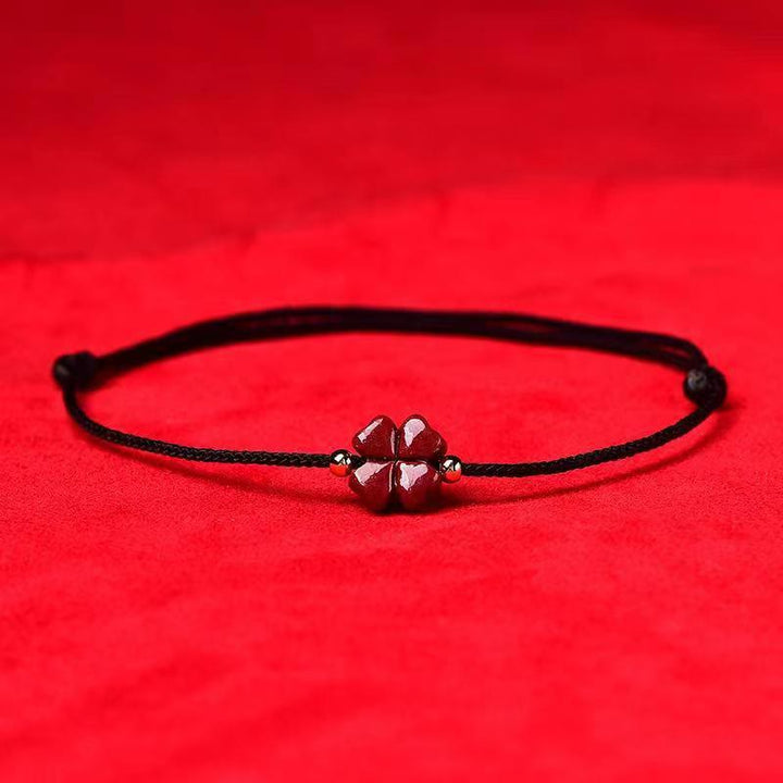 Pulsera tobillera con Buddha Stones, cinabrio Natural, trébol de cuatro hojas, bendición, hilo rojo