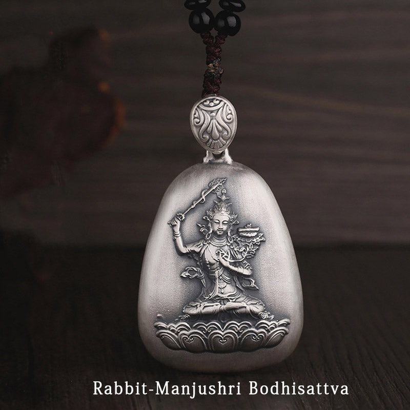 Collar con colgante de plata de ley 999 con Buddha Stones del zodíaco chino, corazón de Buda natal, Sutra grabado